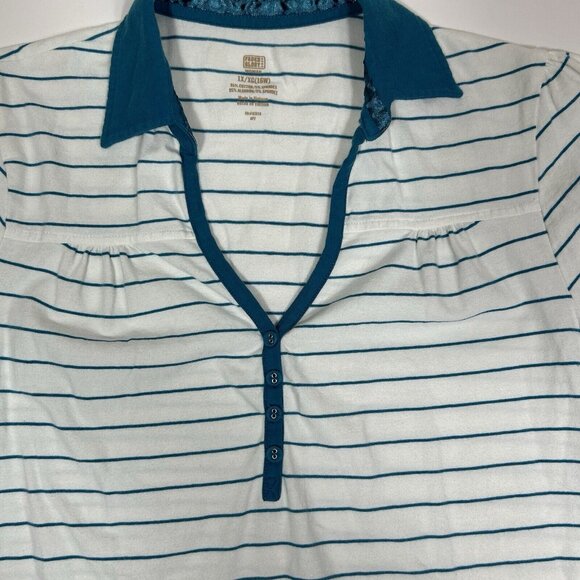 Faded Glory Women Polo Shirt Top Striped Short Sleeve V-Neck Buttons Sz 1X 16W - Picture 6 of 6
